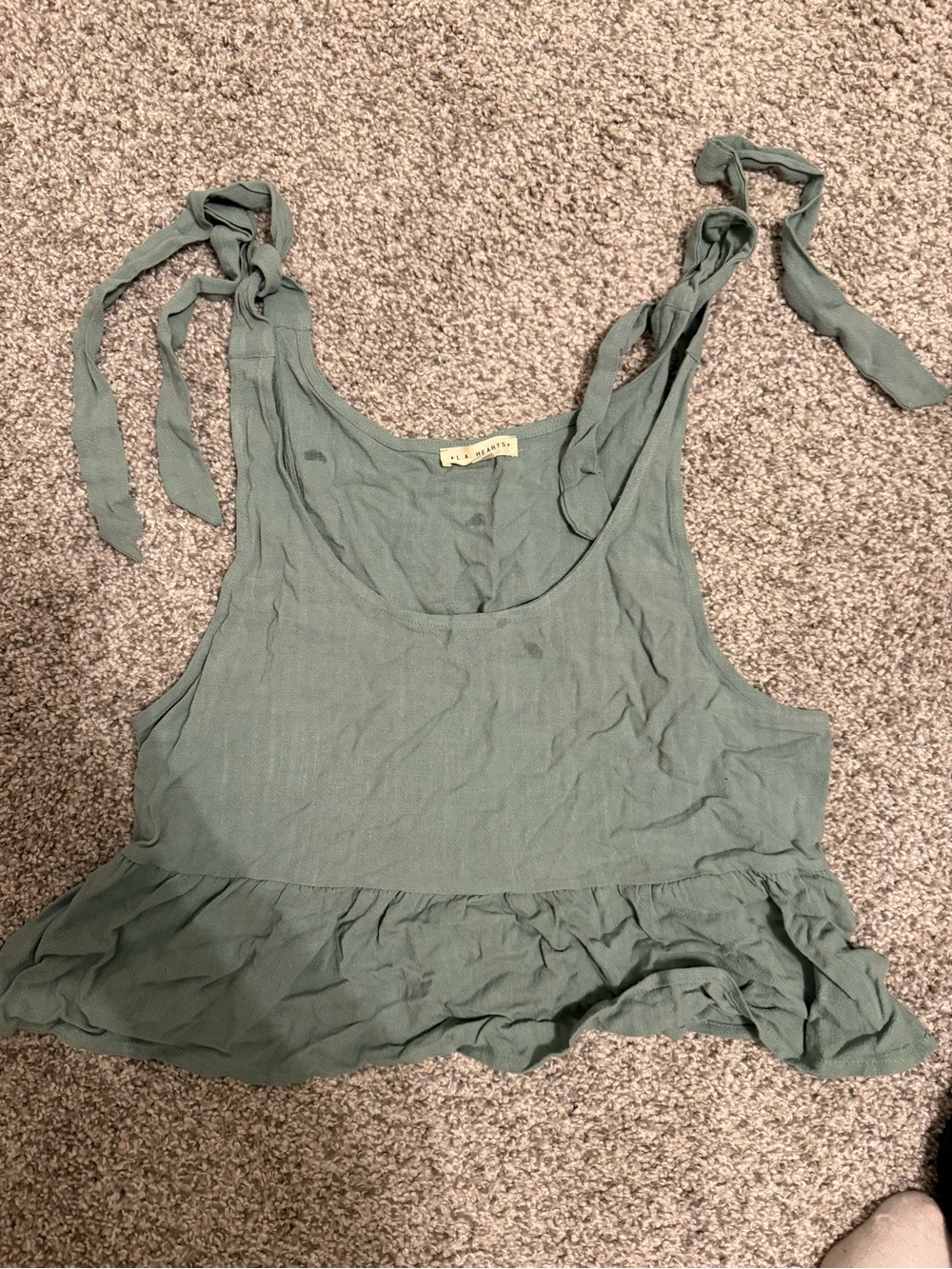 La Hearts Sage Green Tie-Shoulder Ruffle Tank
